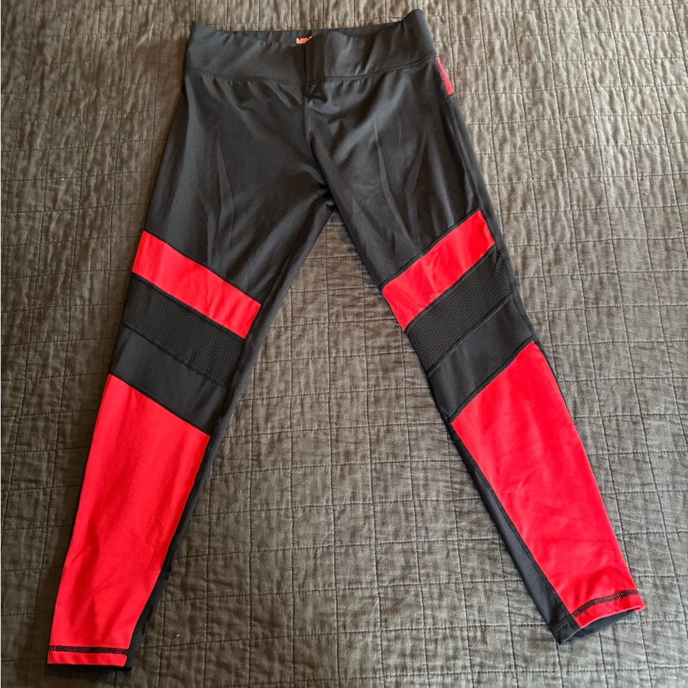 Minkpink Move Womens Black Red Colorblock Mesh Panel Athletic‎ Leggings Size M